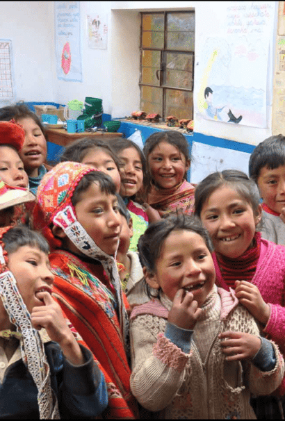 Meeting local school children in Peru