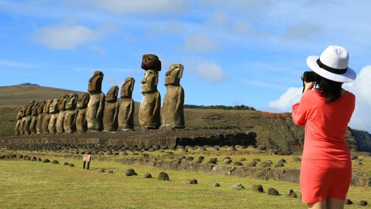 Traveler takes in the Moai of Easter Island