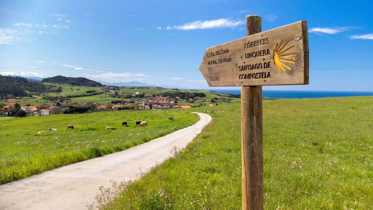The Camino de Santiago path with sign