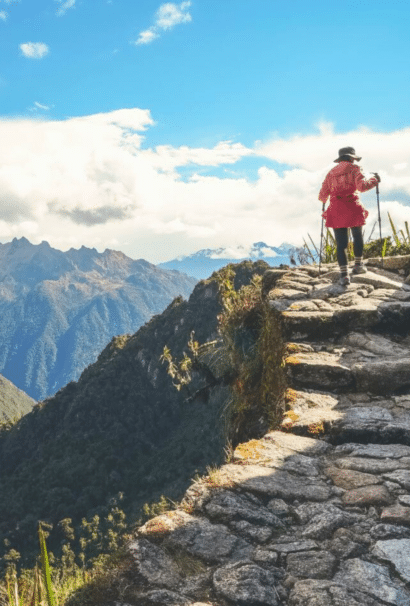 Woman walking Inca trail, Peru