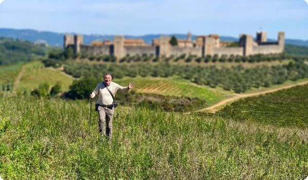 Our local guide walking to Monteriggioni